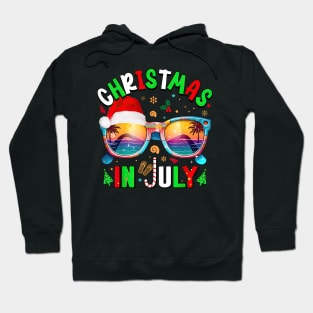 Sunglasses Santa Hat Christmas In July Summer Vacation Hoodie